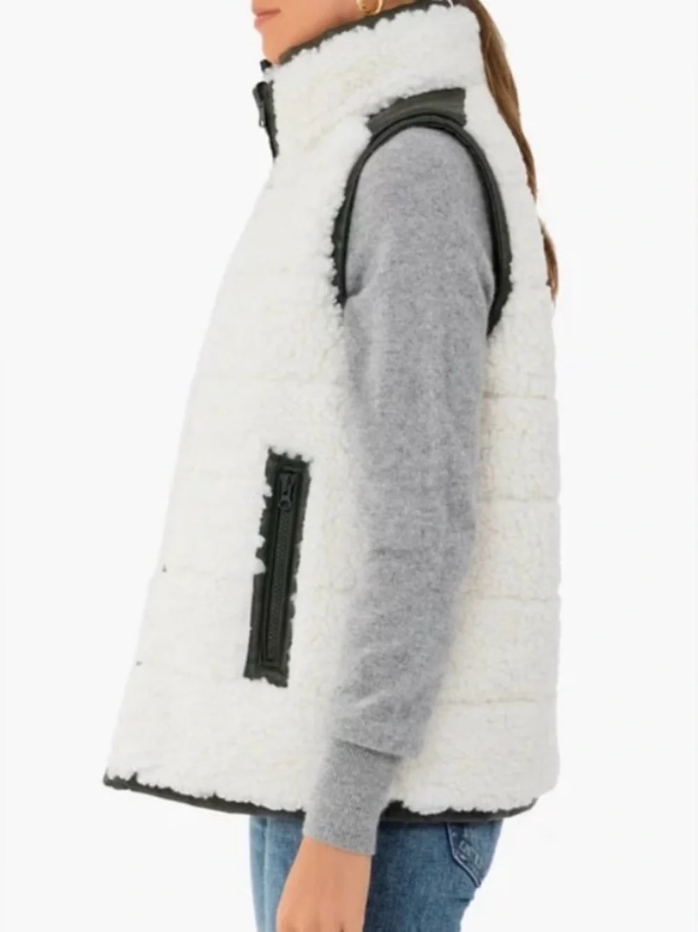 Tuckernuck Beckham reversible vegan leather Cream Sherpa puffer vest small